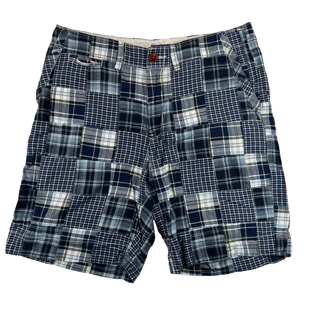 Tommy Hilfiger Madras Patchwork Shorts Plaid Men‎ 35 x 9" Blue Preppy Ivy Summer